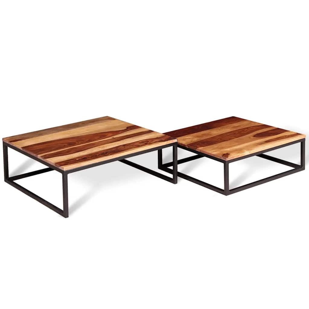 Brown Solid Acacia Wood Nesting Coffee Tables Set of 2 Q6820