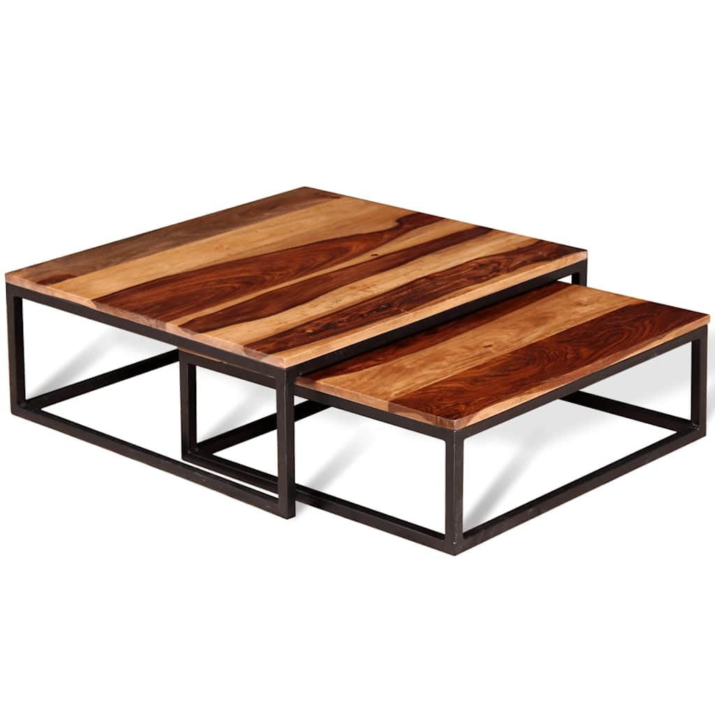 Brown Solid Acacia Wood Nesting Coffee Tables Set of 2 Q6820