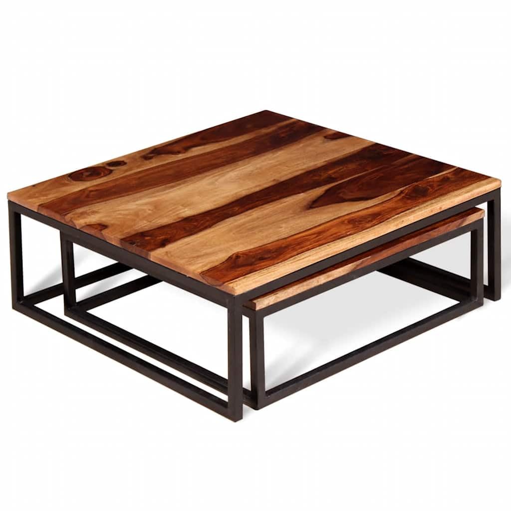 Brown Solid Acacia Wood Nesting Coffee Tables Set of 2 Q6820