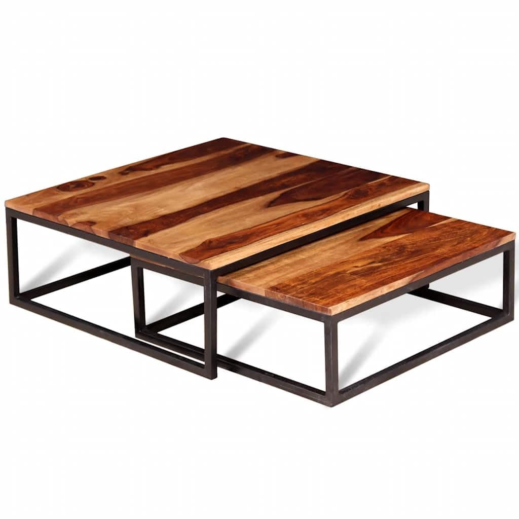 Brown Solid Acacia Wood Nesting Coffee Tables Set of 2 Q6820