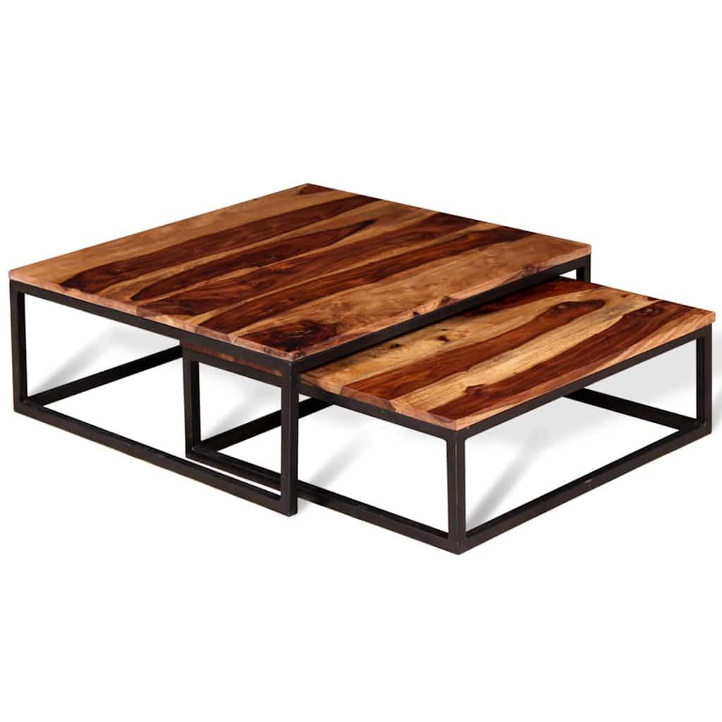 Brown Solid Acacia Wood Nesting Coffee Tables Set of 2 Q6820