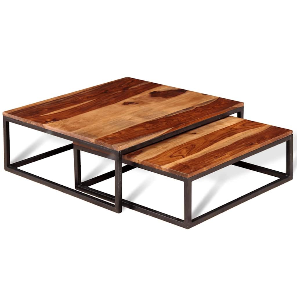 Brown Solid Acacia Wood Nesting Coffee Tables Set of 2 Q6820