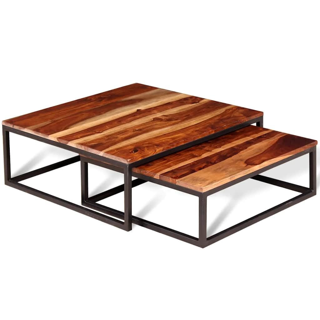 Brown Solid Acacia Wood Nesting Coffee Tables Set of 2 Q6820