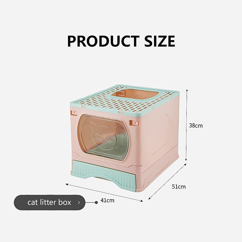 Foldable Top Entry Cat Litter Box with Lid and Scoop K61620