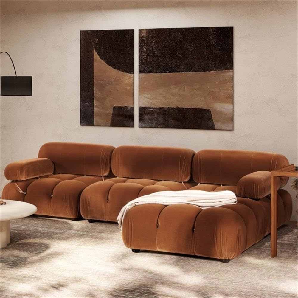 Burnt Orange Velvet 3-Piece Modular Sofa R81526