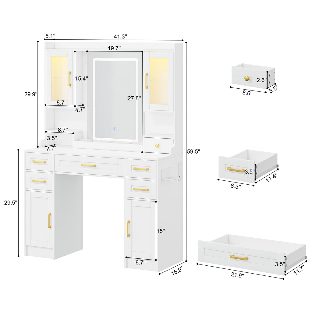 Vanity Desk with Mirror and LED Lights A8652