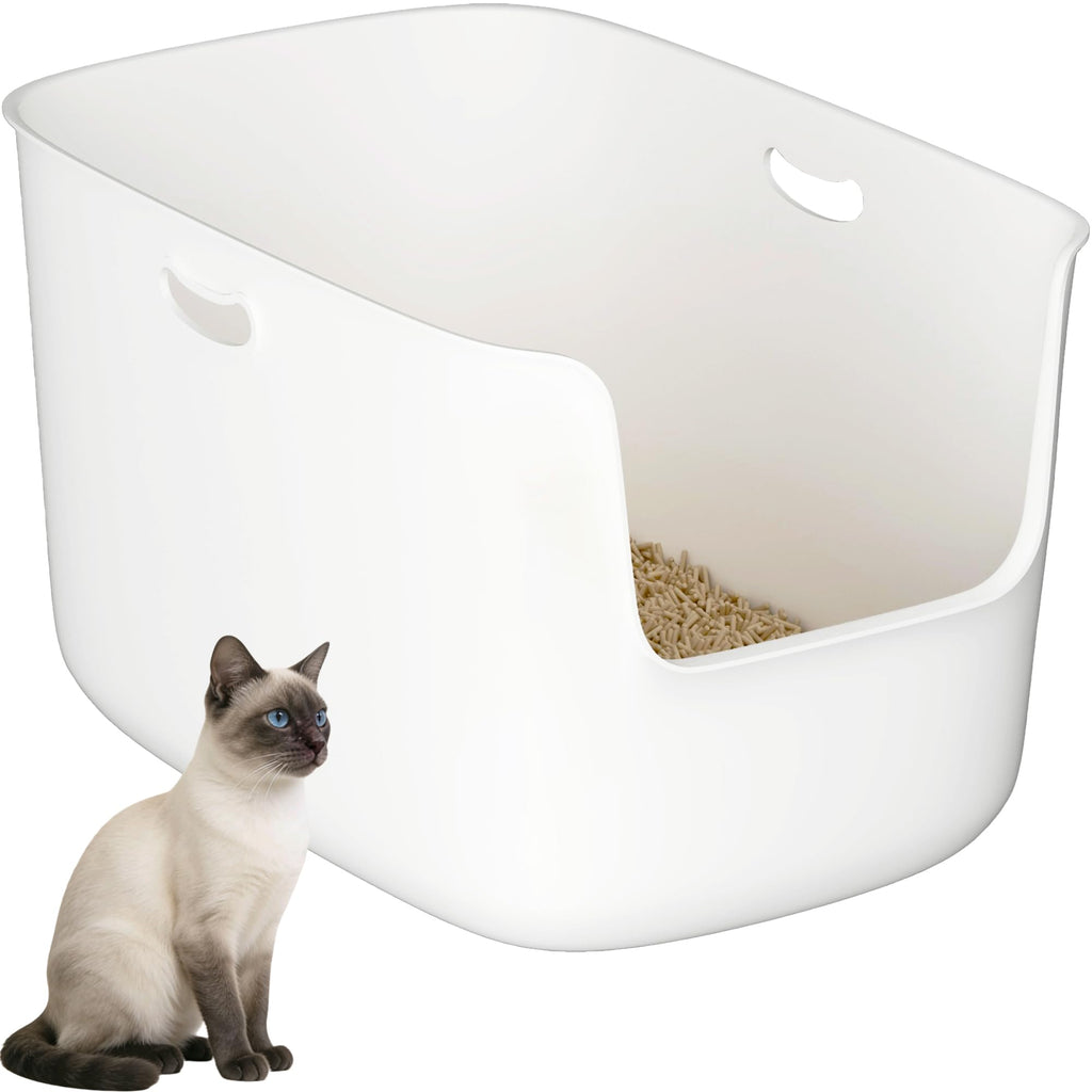 Extra Large High Sided Low Entry Open-Top Cat Litter Box White Q2994