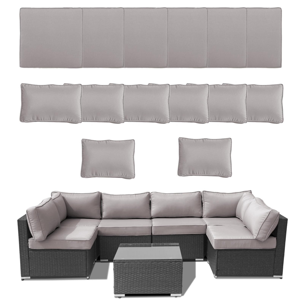 14 Piece Waterproof Outdoor Sofa Cushion Replacement with Zippers K71084