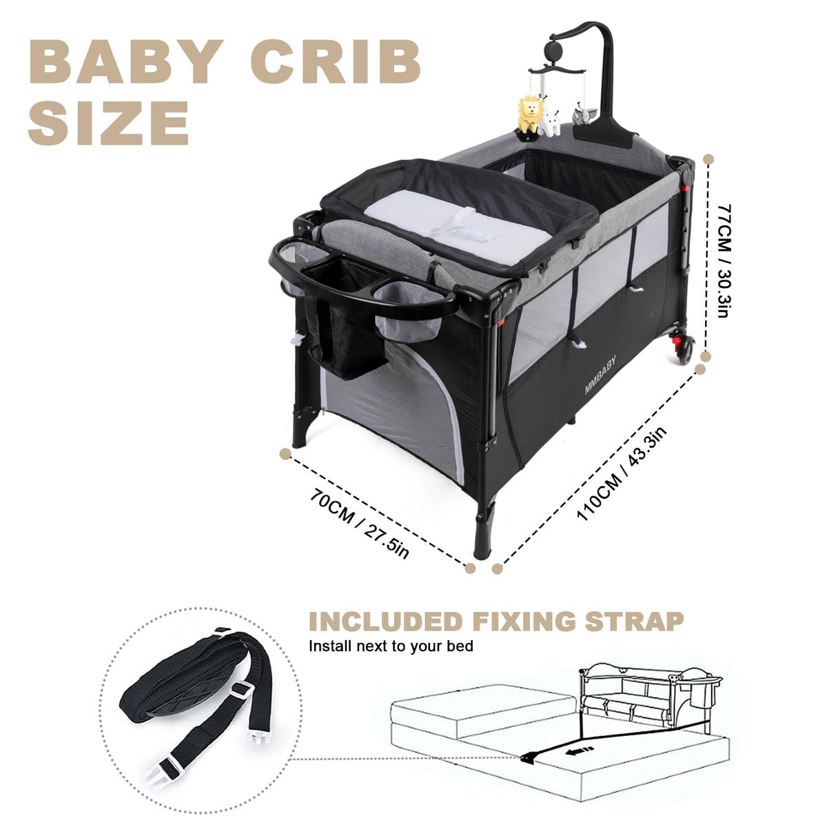 Baby Bedside Crib, Pack and Play, Portable Playard S59512