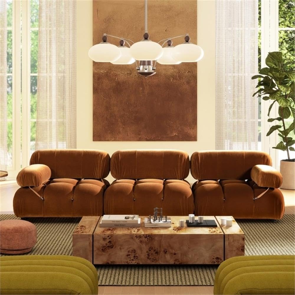 Burnt Orange Velvet 3-Piece Modular Sofa R81526
