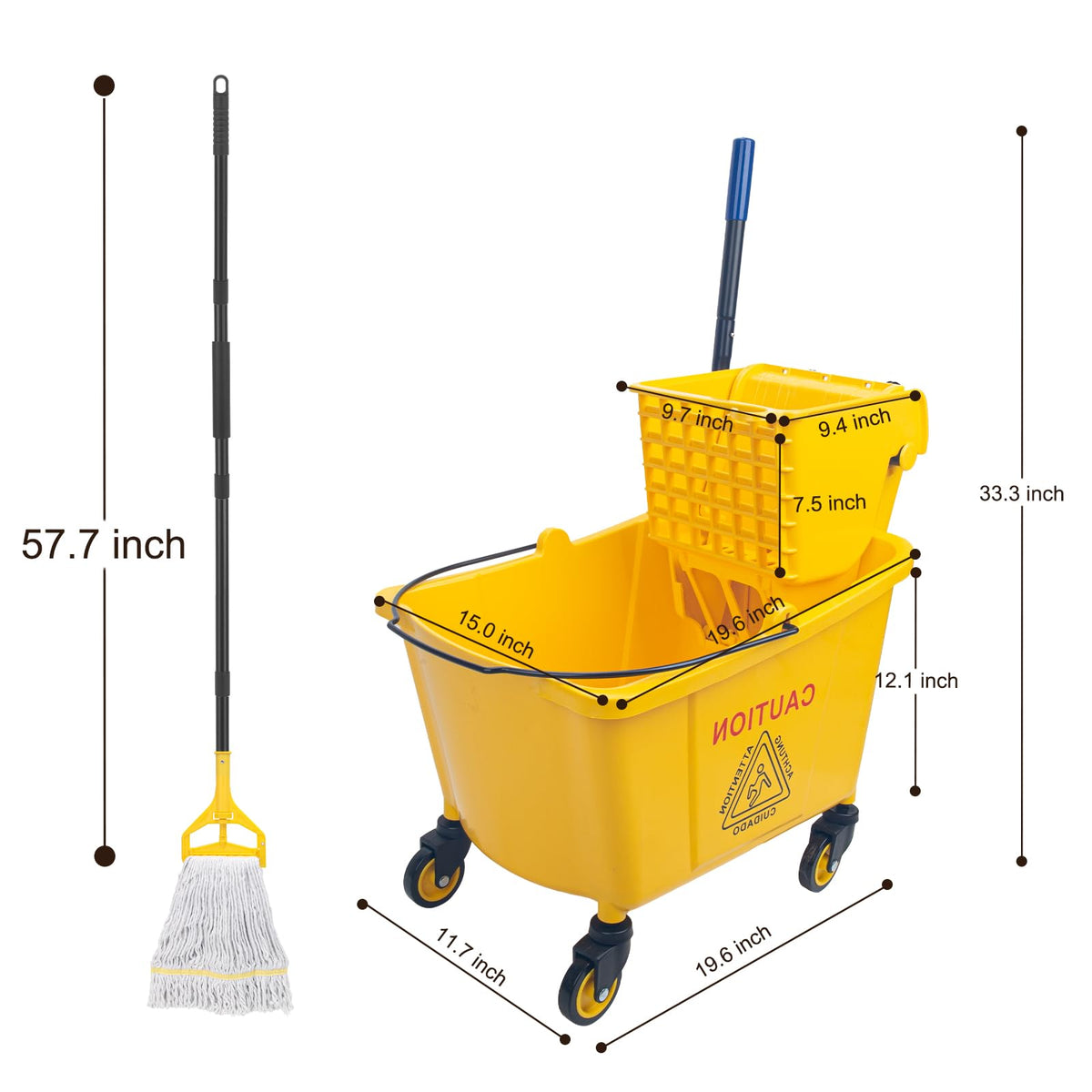 35 Quart Mop Bucket with Side Press Wringer on Wheels X155687