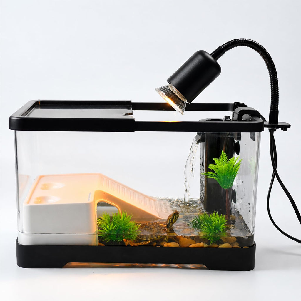 Acrylic Aquarium Starter Kit with UVB/UVA Lamp, Filter, Basking Platform & Lid J112102