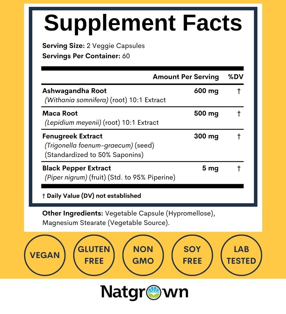 Ashwagandha Maca Root Fenugreek Capsules 120 Ct K431203