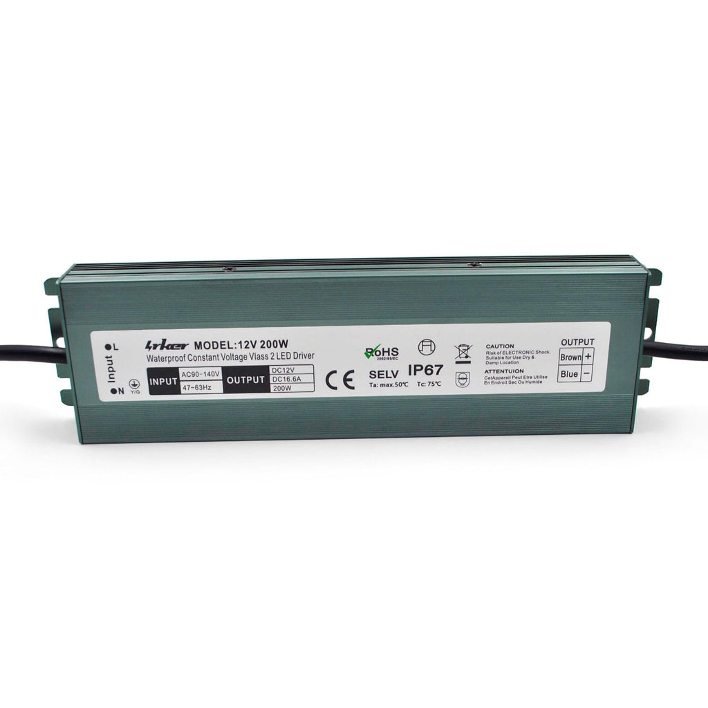2 Pack 12V 200W Waterproof IP67 LED Driver H47975