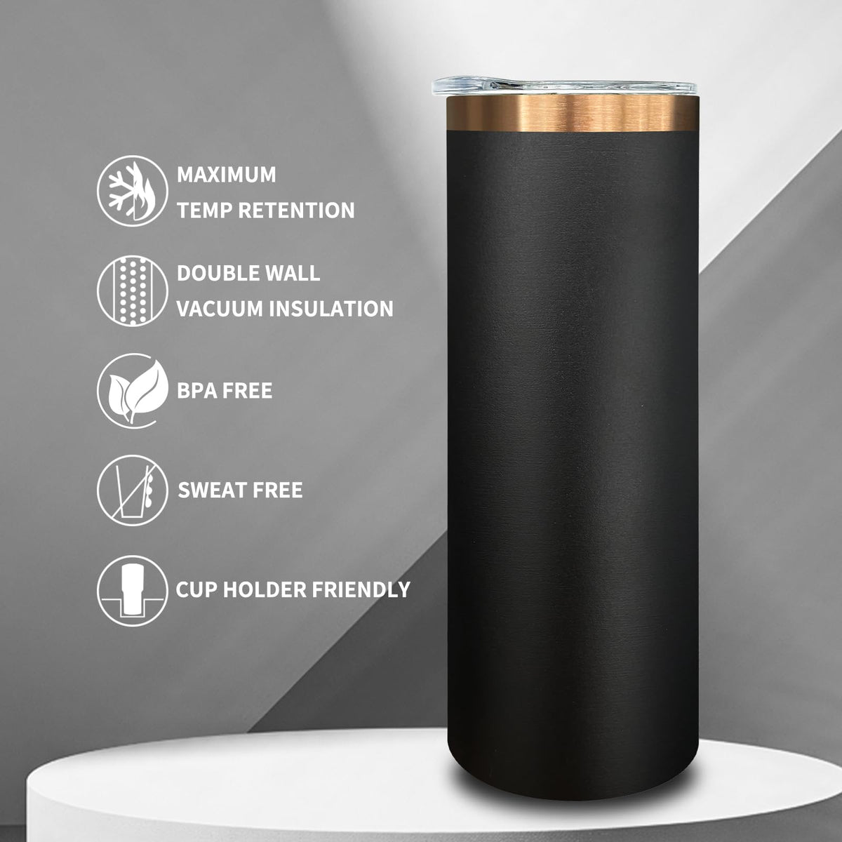 20 oz Skinny Tumblers with Lids and Straws Black G63840