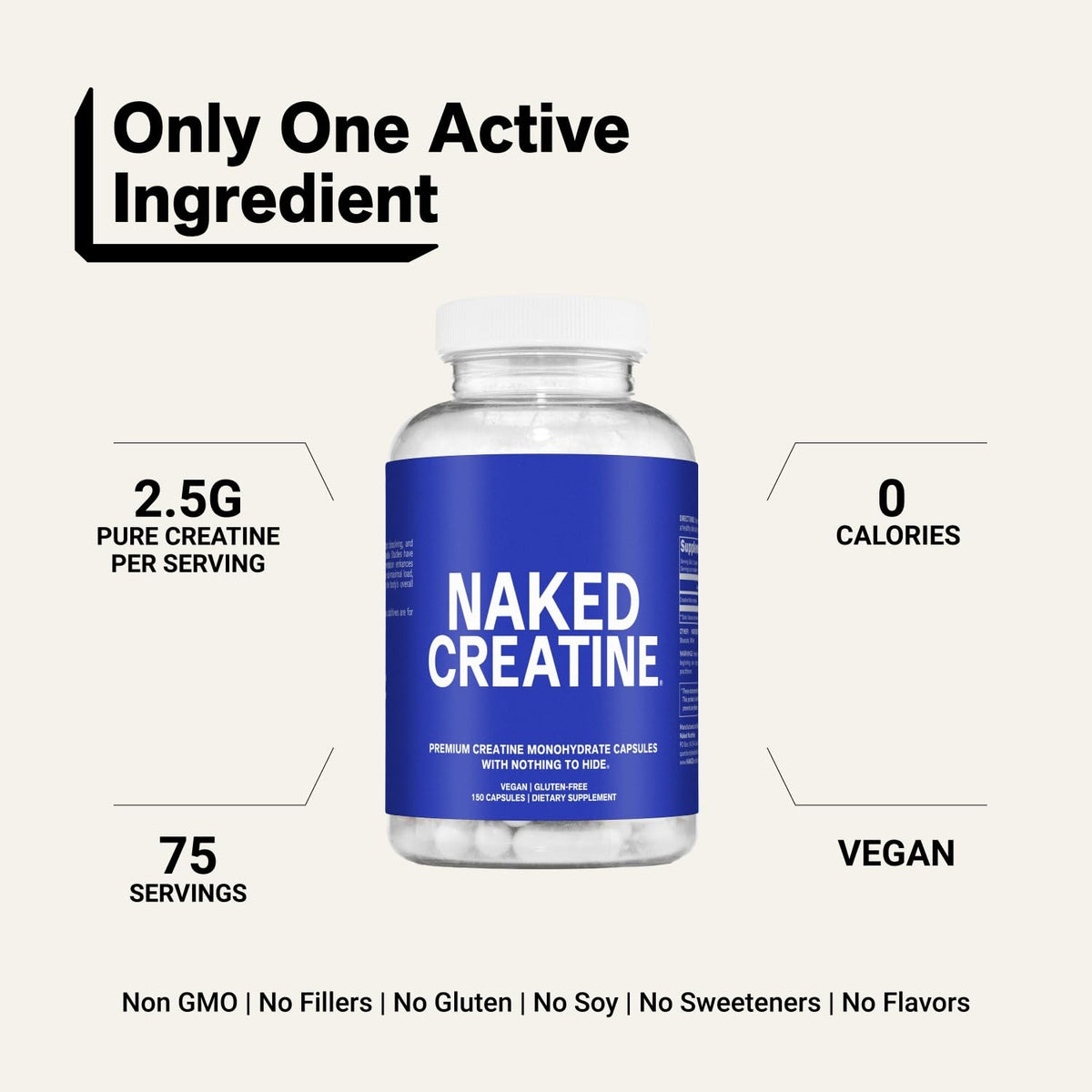 Micronized Creatine Monohydrate Capsules 2.5g 75 Servings Vegan W893