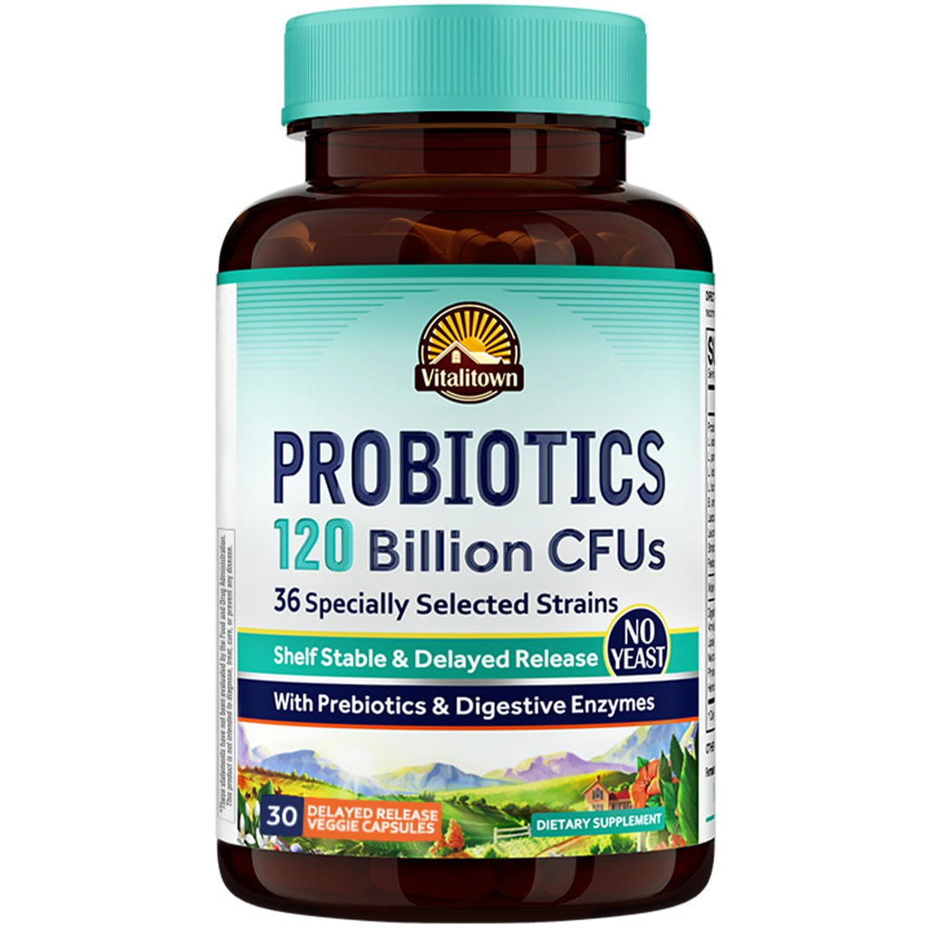 Probiotics 120 Billion CFUs 36 Strains with Prebiotics & Digestive Enzymes 30 Veg Caps M3074