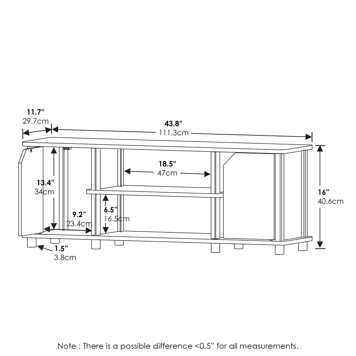3-Tier Open Shelf TV Stand with Cabinets N202
