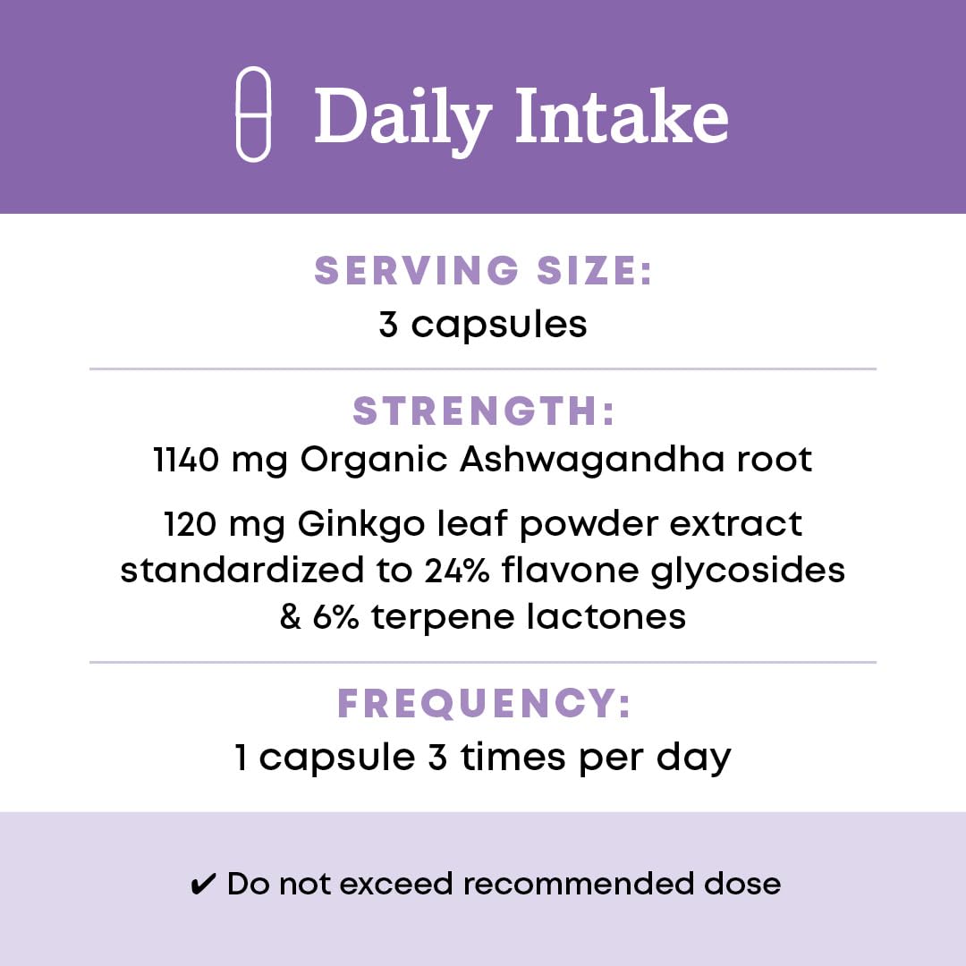 Organic Ashwagandha Ginkgo Vegan Capsules 90 Count N714465