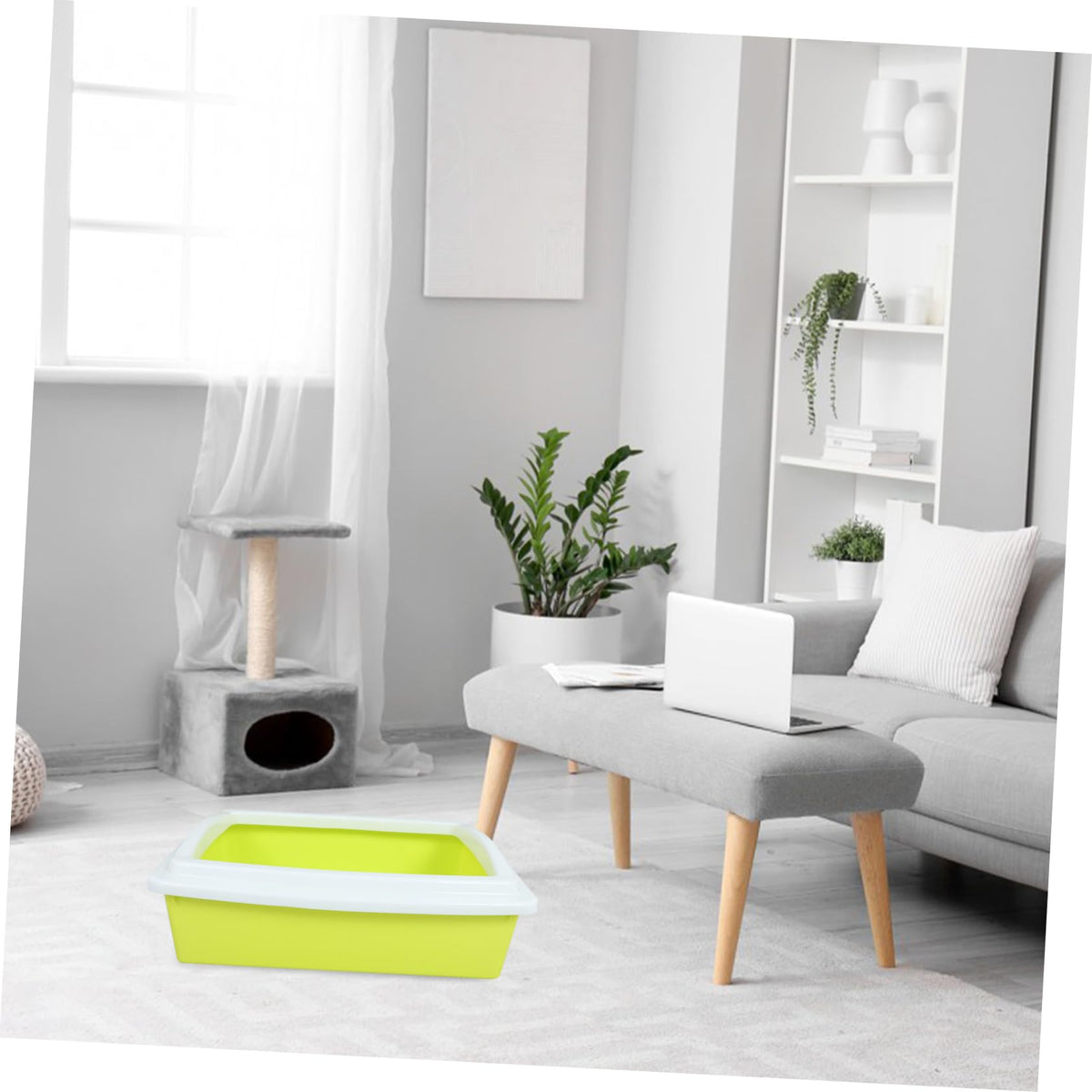 Open Top Cat Litter Box with Frame Semi-Enclosed U5347