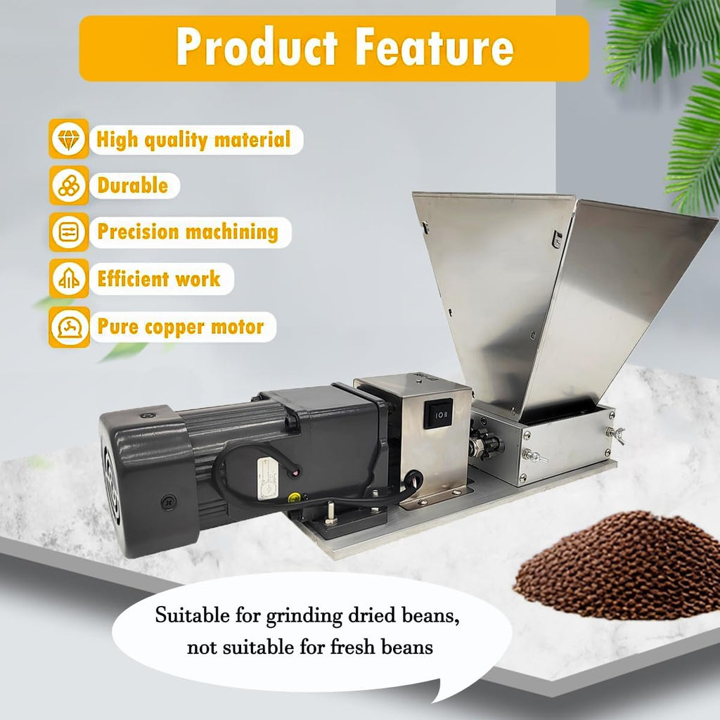 110V 60W 75RPM Stainless Steel Grain Mill with 4 Hopper and 2 Rollers B178
