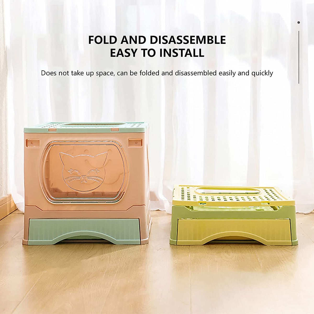 Foldable Top Entry Cat Litter Box with Lid and Scoop K61620