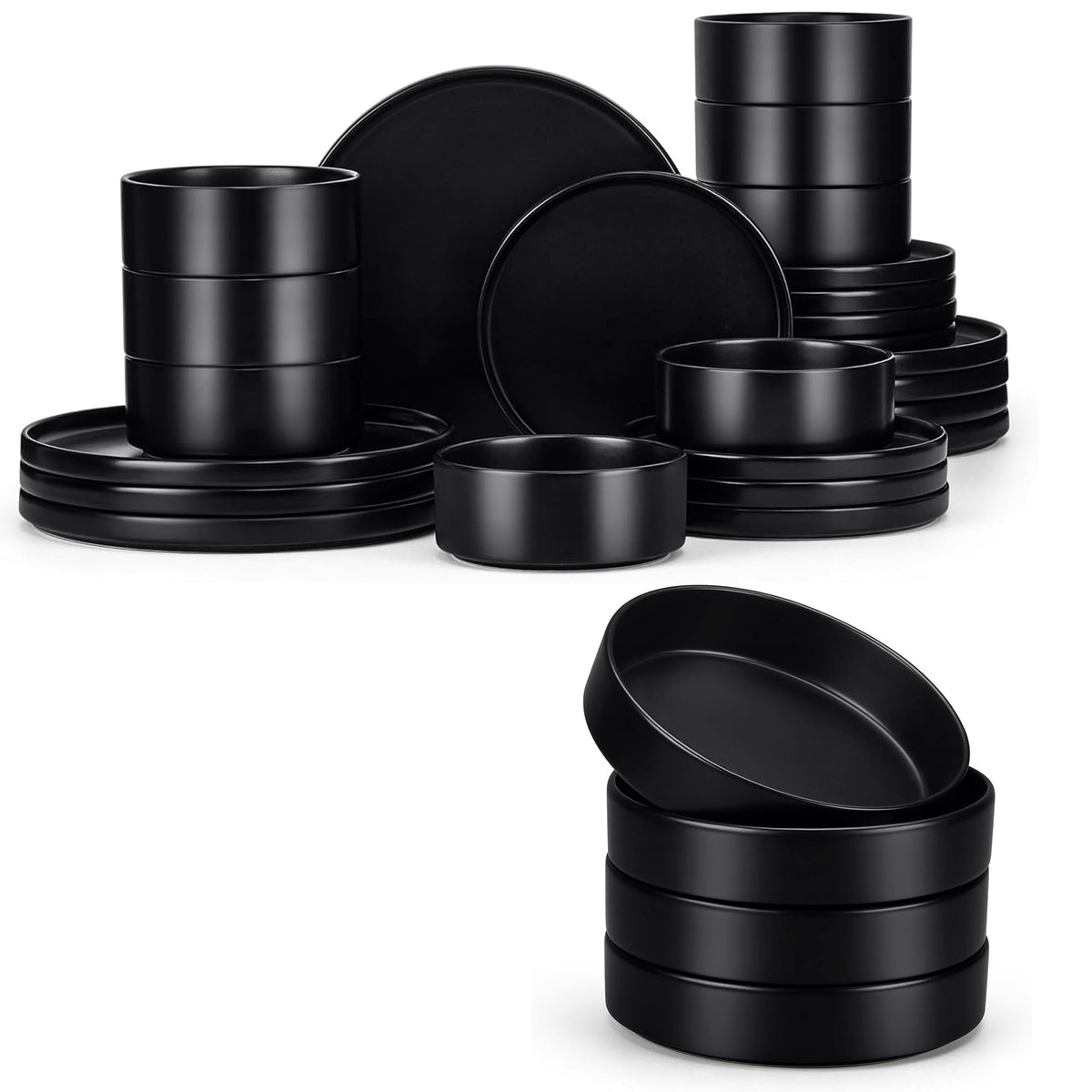 Black 24-Piece Stoneware Dinnerware Set for 8 C797384