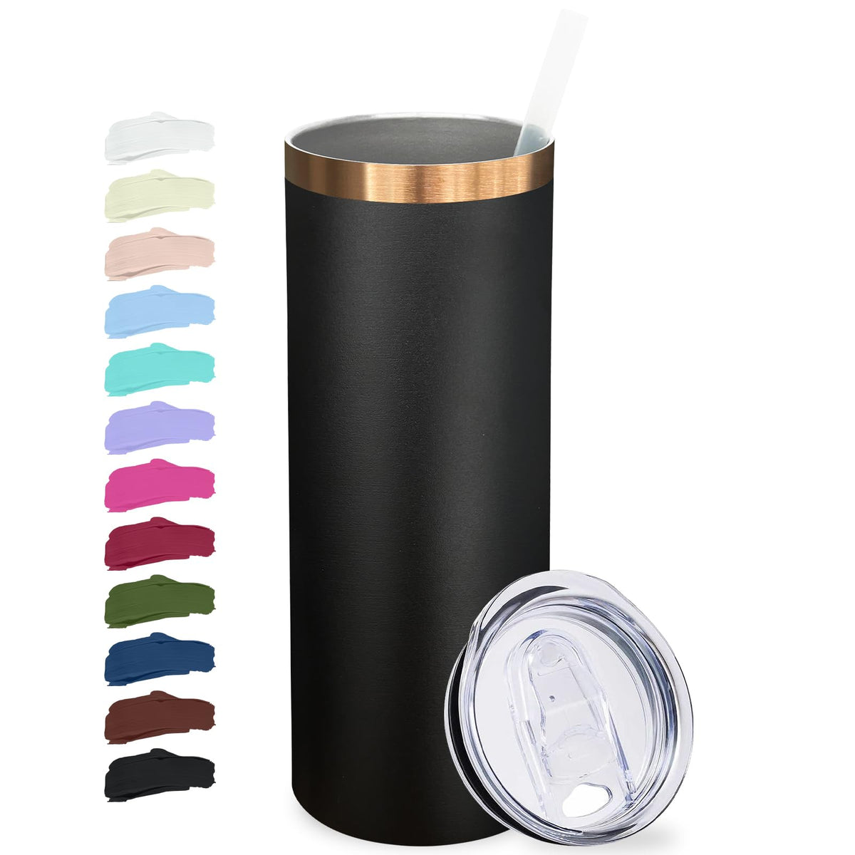 20 oz Skinny Tumblers with Lids and Straws Black G63840