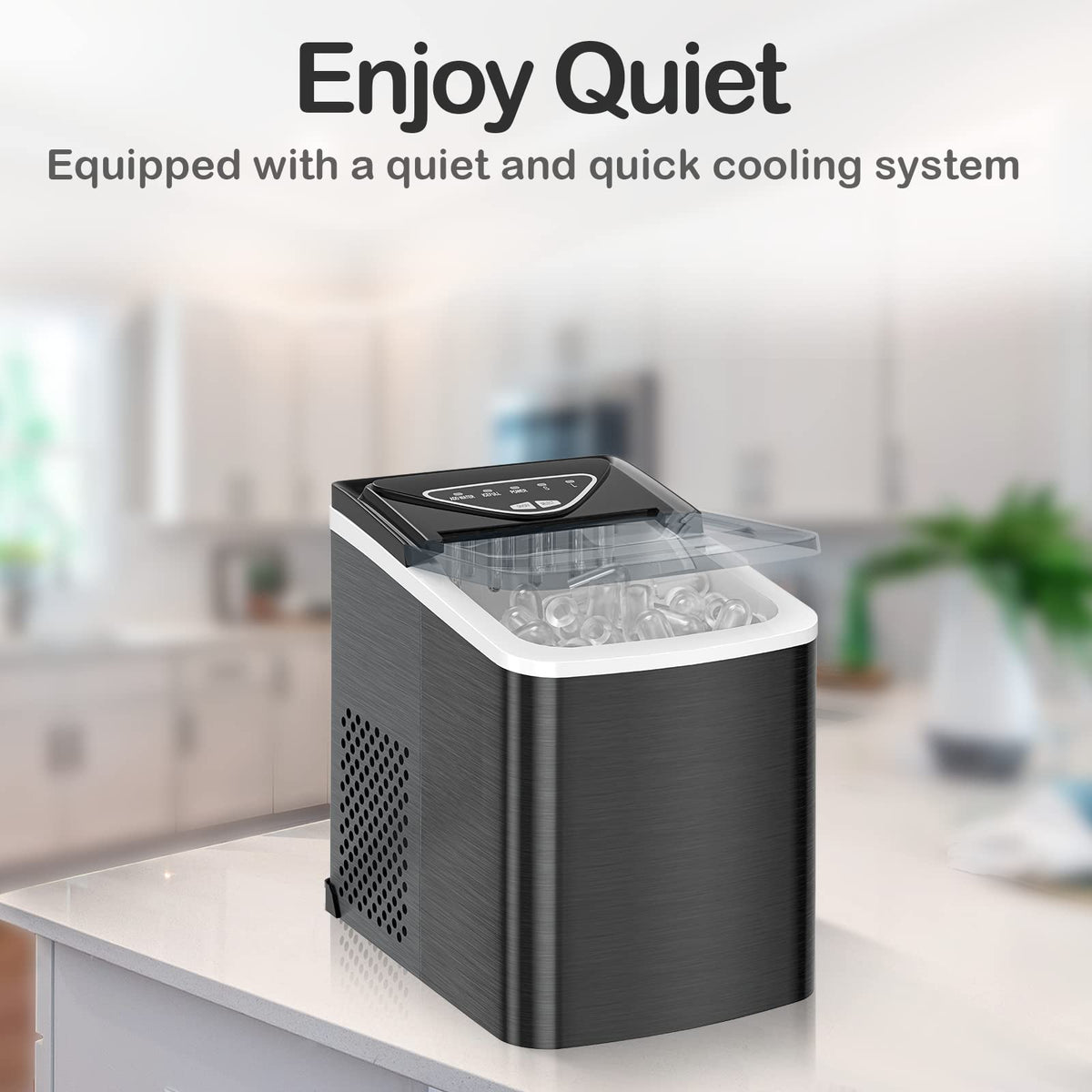 Black Countertop Ice Maker with Scoop and Basket A916833