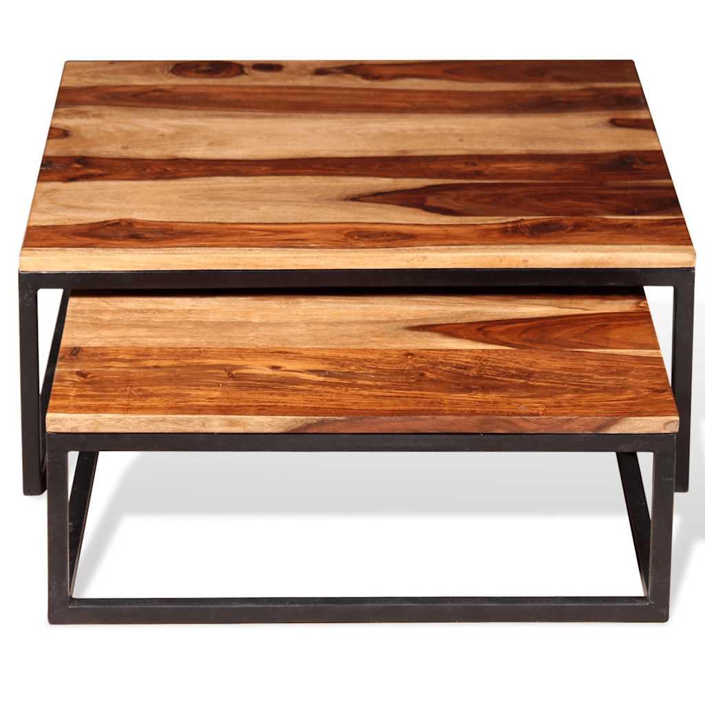 Brown Solid Acacia Wood Nesting Coffee Tables Set of 2 Q6820