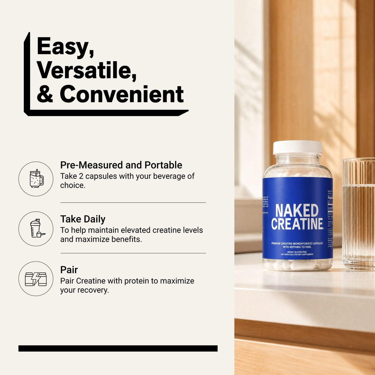 Micronized Creatine Monohydrate Capsules 2.5g 75 Servings Vegan W893