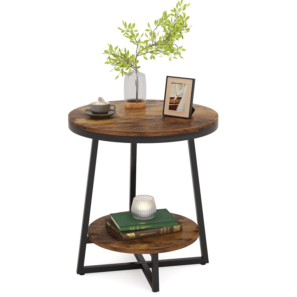 2 Tier Round End Table with Storage Shelf P7567