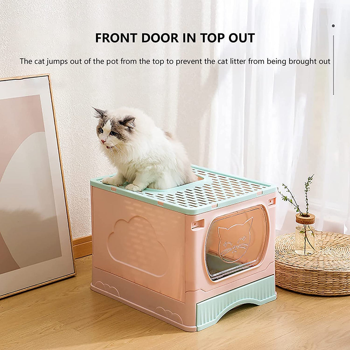 Foldable Top Entry Cat Litter Box with Lid and Scoop K61620