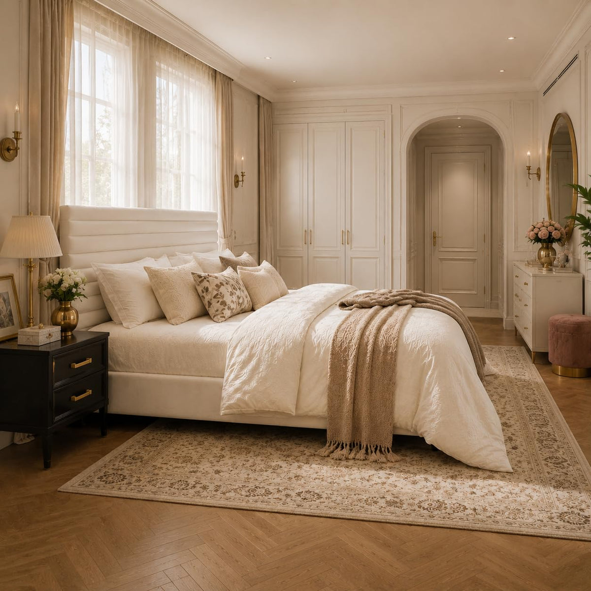 Queen Velvet Upholstered Bed Frame with Adjustable Headboard F46800