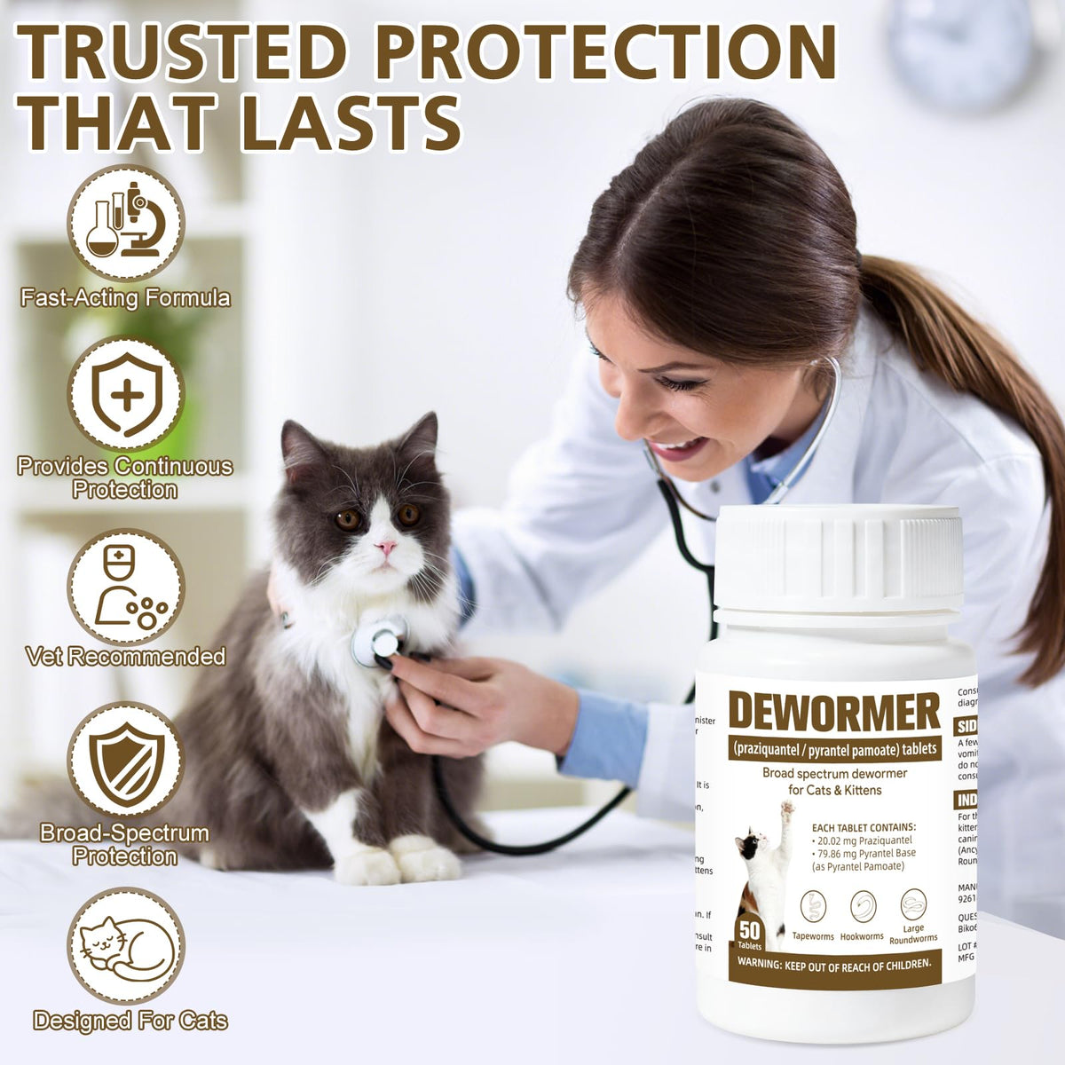 Broad-Spectrum Dewormer for Cats & Kittens, 50 Tablets X510