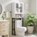 White Over The Toilet Storage Cabinet with Glass Doors V6852