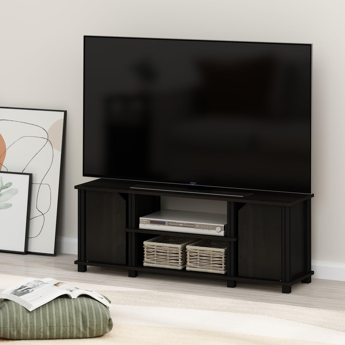 3-Tier Open Shelf TV Stand with Cabinets N202