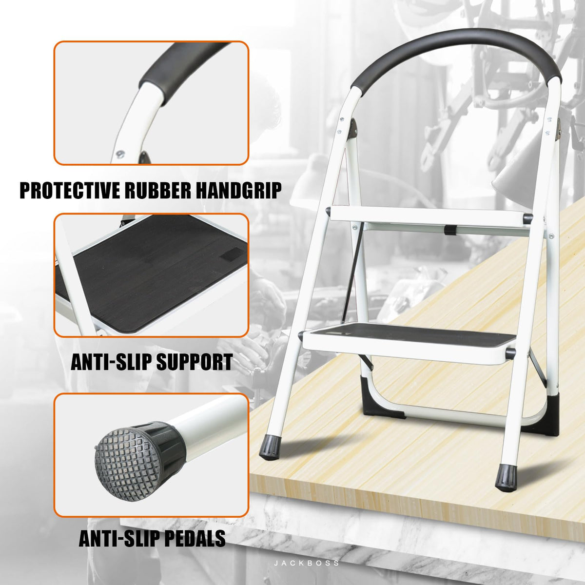 2 Step Folding Lightweight Step Stool with Anti-Slip Pedal 400 lbs Capacity G729