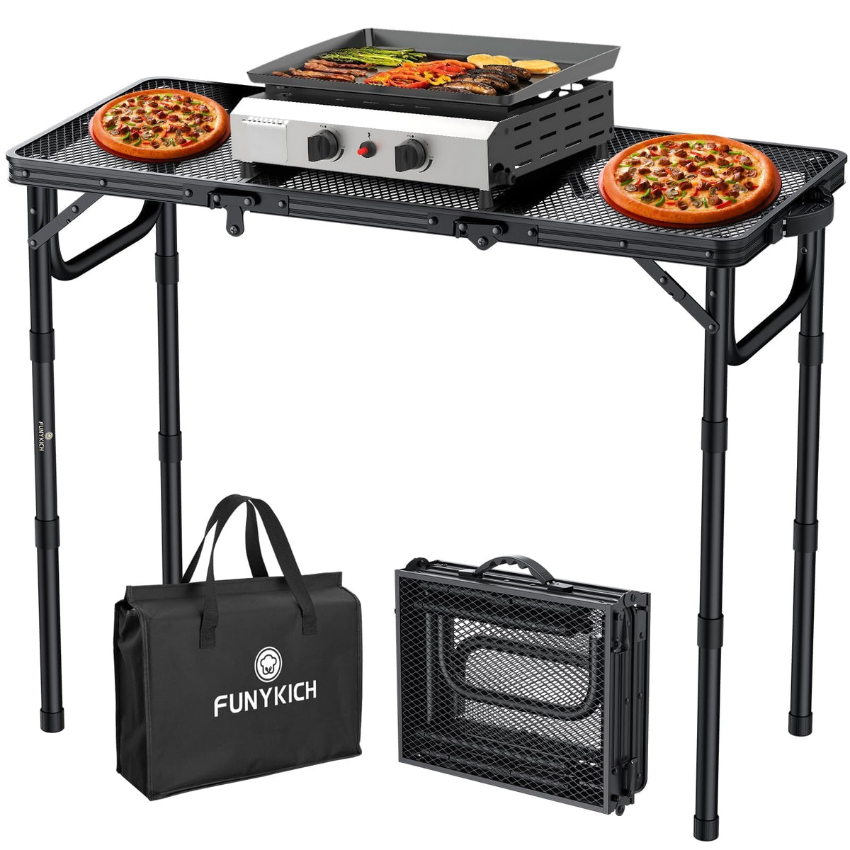 Folding Grill Table 3ft 3 Adjustable Heights Black A7932