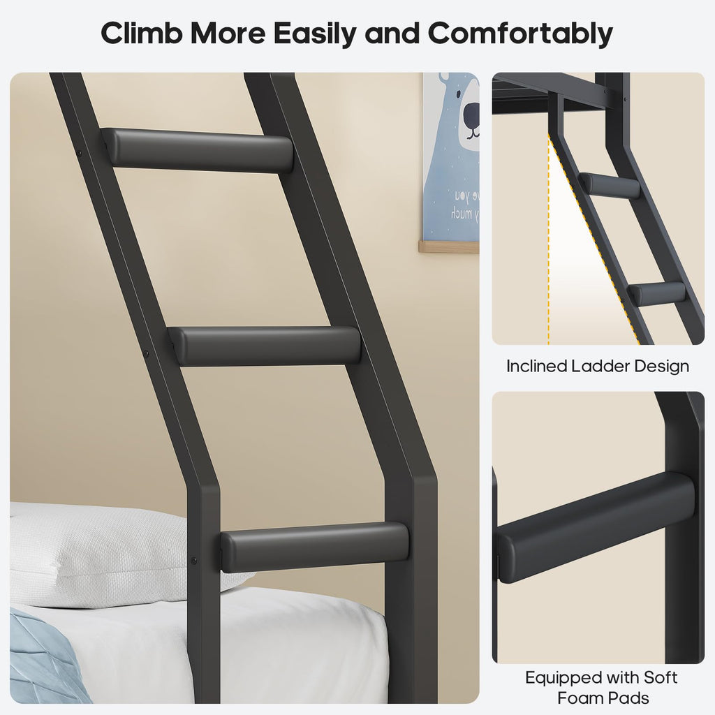 Black Twin Over Twin Bunk Bed with Charging Station & LED Lights P83254