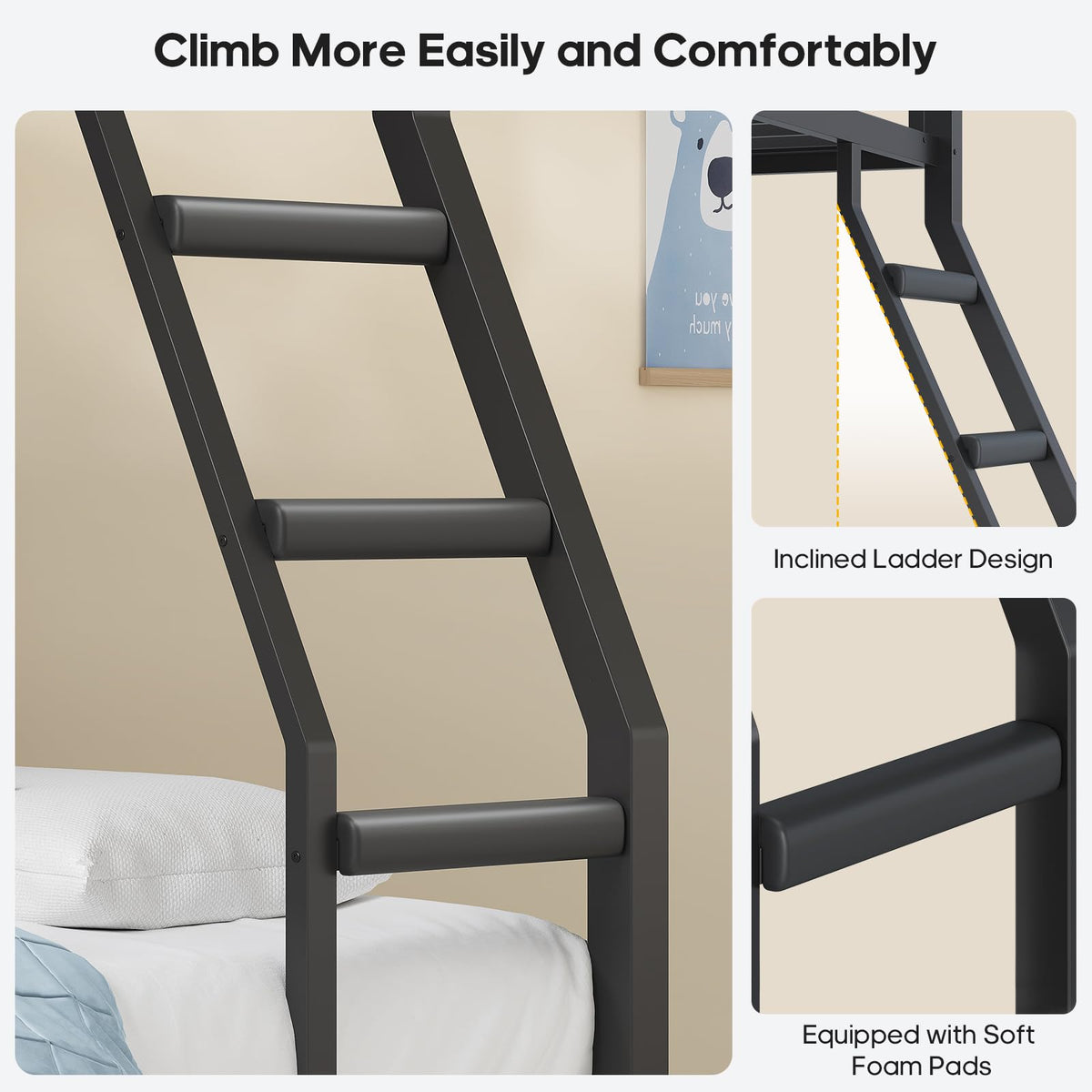 Black Twin Over Twin Bunk Bed with Charging Station & LED Lights P83254