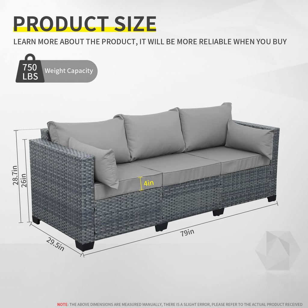 Light Grey Wicker 3-seat Outdoor Sofa with Cushions P350