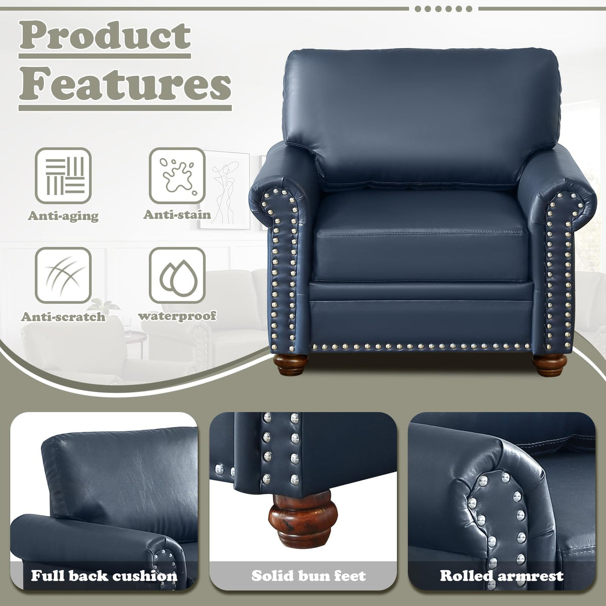 Navy Blue PU Leather Storage Loveseat Sofa P1310