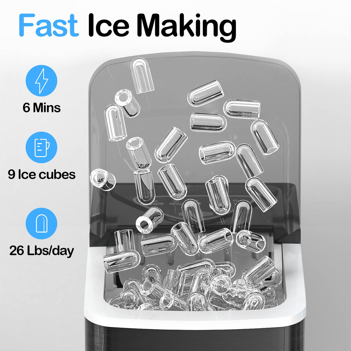 Black Countertop Ice Maker with Scoop and Basket A916833
