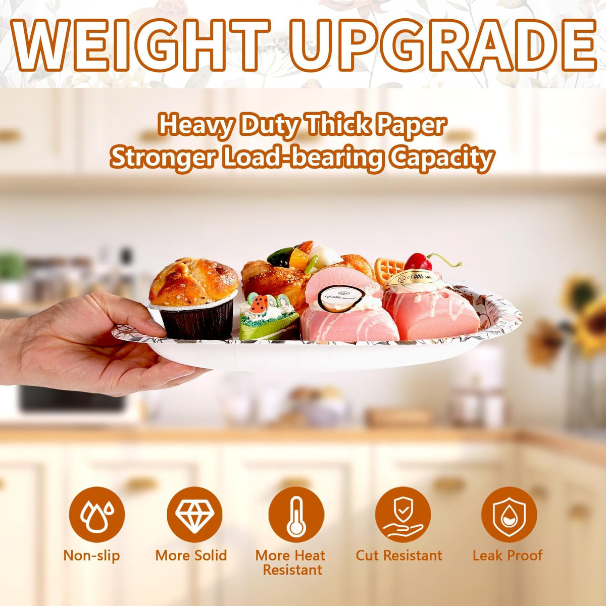 50Pcs Fall Oval Paper Plates 10" x 12" Heavy Duty Disposable Platters E884857