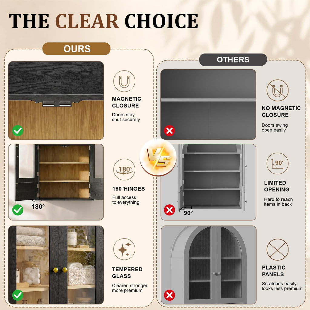 Black Arched Wall Mounted Cabinet with Glass Doors D86870