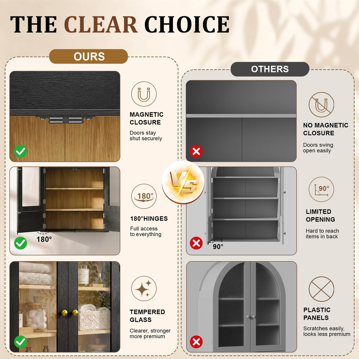 Black Arched Wall Mounted Cabinet with Glass Doors D86870