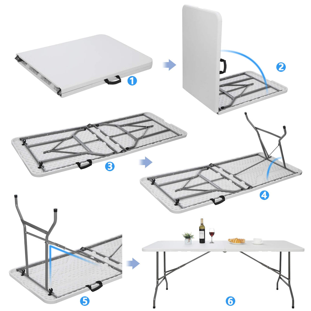White 6Ft Heavy Duty Folding Picnic Table F2134