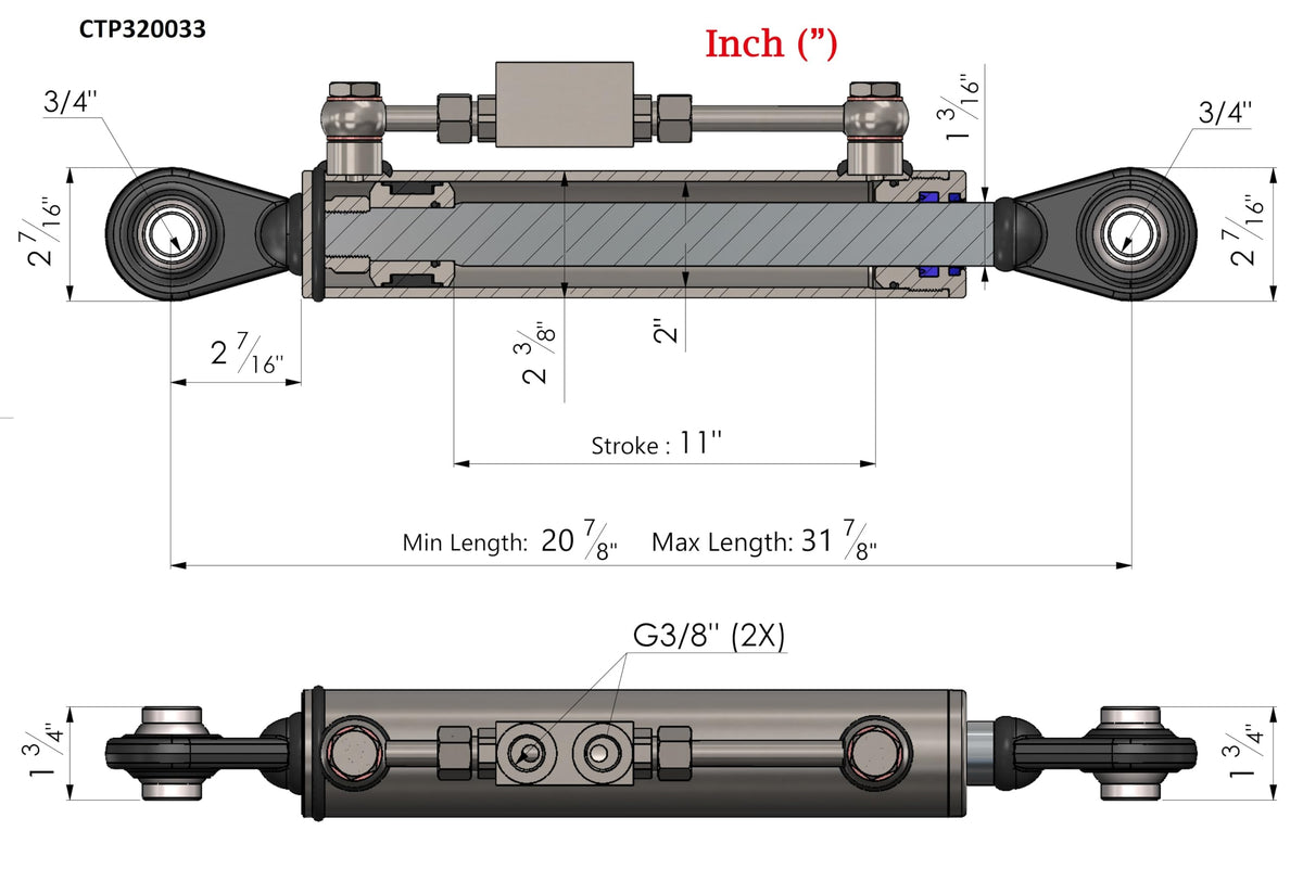 Hydraulic Top Link Cat 1-1 with Locking Block R528