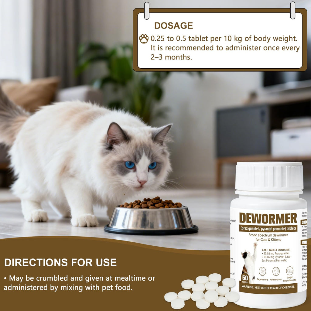 Broad-Spectrum Dewormer for Cats & Kittens, 50 Tablets X510